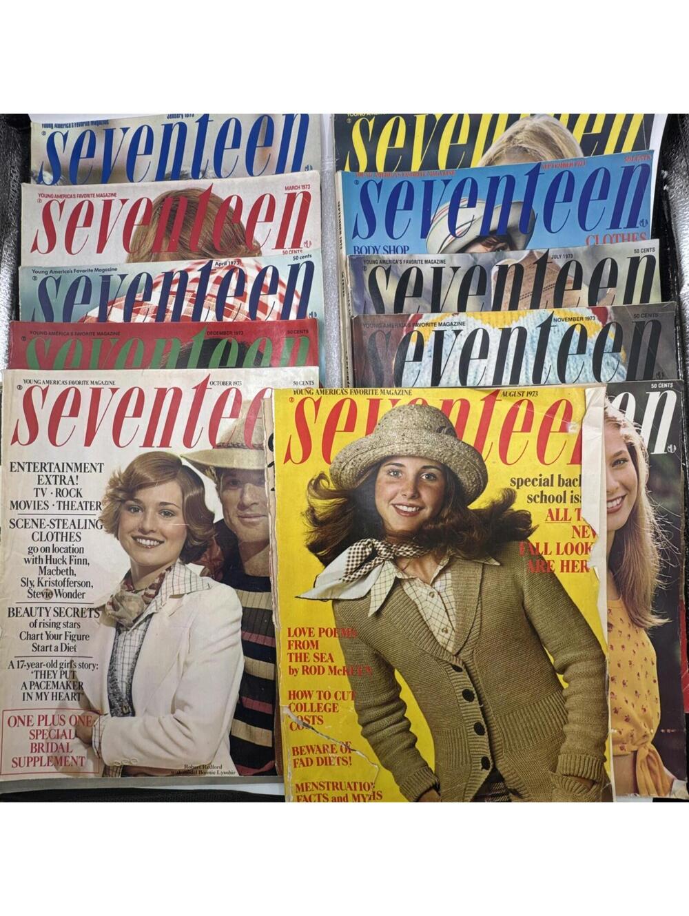 Lot Of 11 Vintage 1973 Seventeen Magazines Robert Redford Fashion Back To School